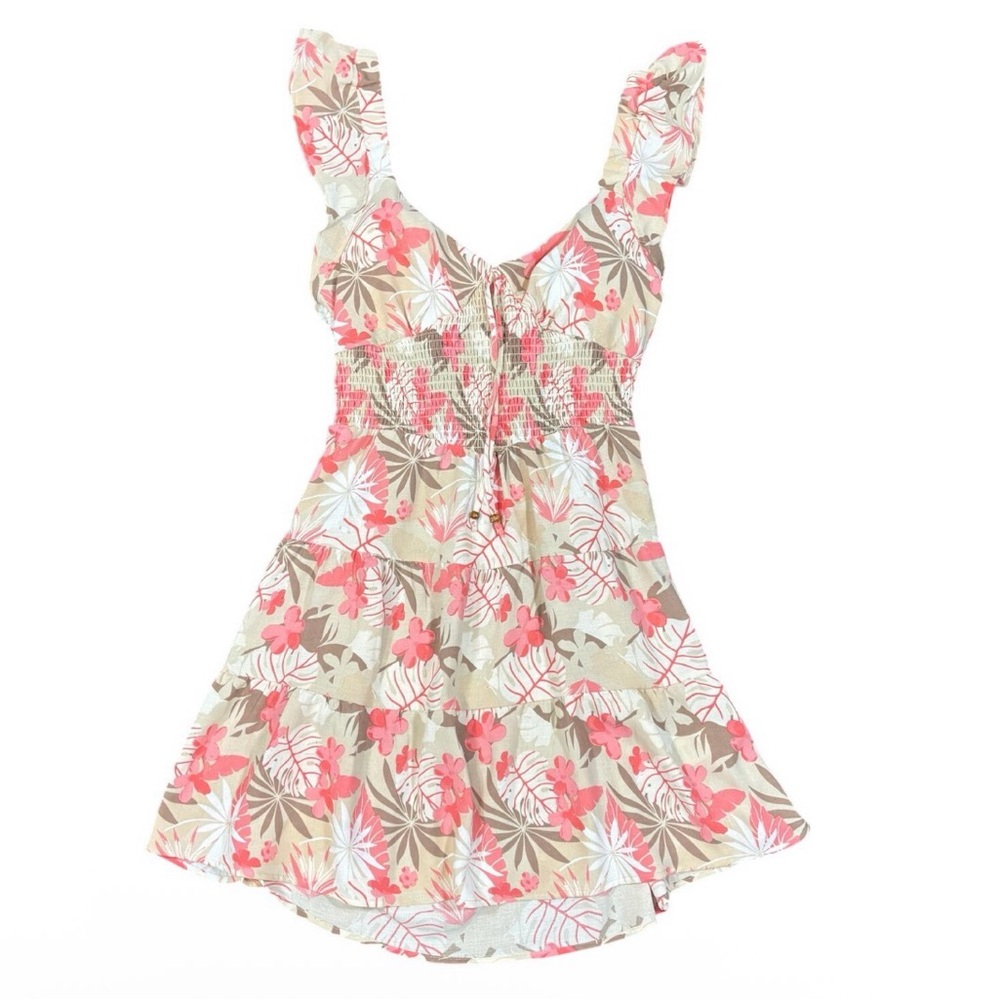 Madden NYC Floral Mini Dress Size Large Smocked Tiered Boho Ruffle Summer